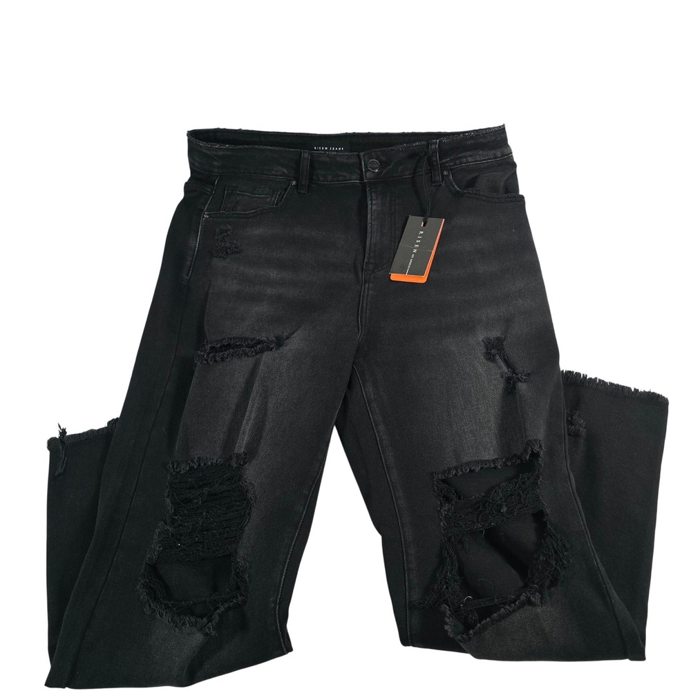 High-Rise Distressed Black Women’s Jeans